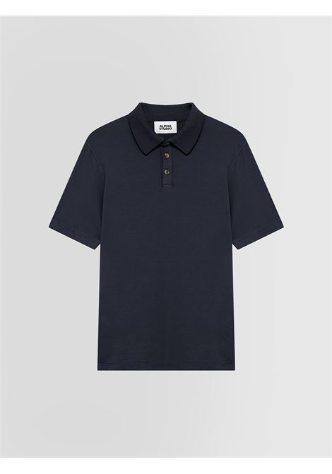 Alpha Studio polo in ice cotton blu notte con colletto a costine e tre bottoni ALPHA STUDIO | Polo | AU-5336B1001